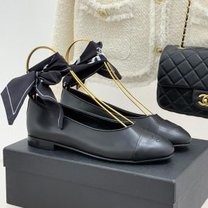Chanel Mary Janes with Silk Satin Scarves Women in Lambskin Black
