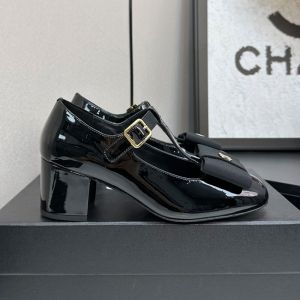 Chanel Mary Janes Pumps with Logo Bow Women in Patent Leather Black