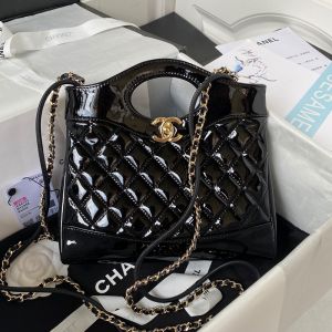 Chanel AS4133 31 Mini Shopping Bag in Patent Leather Black