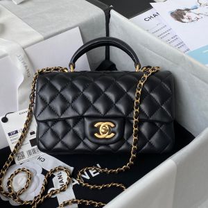 Chanel AS2431 Mini Classic Handbag With Top Handle in Lambskin Black