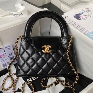 Chanel AS4416 Kelly Mini Shopping Bag in Shiny Crumpled Calfskin Black