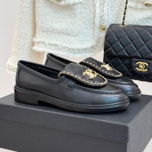 Chanel Moccasins with CC Buckle and Woven Chain Women in Calfskin Black