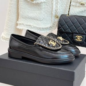 Chanel Moccasins with CC Buckle and Woven Chain Women in Shiny Calfskin Black