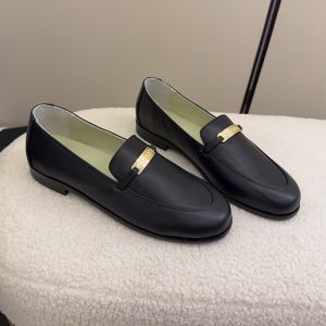 Chanel Moccasins with Metal Letter Nameplate Women in Calfskin Black