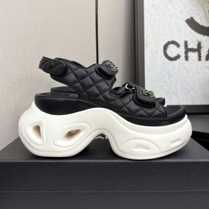 Chanel Platform Sandals with Velcro Strap Women in Quilted Calfskin Black
