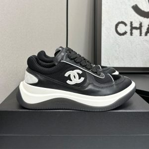 Chanel Platform Sneakers with CC logo Patch Women in Calfskin and Mesh Black