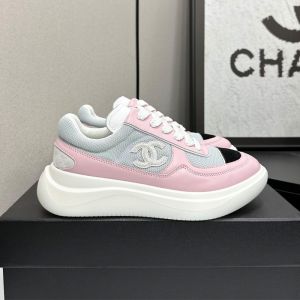 Chanel Platform Sneakers with CC logo Patch Women in Calfskin and Mesh Pink