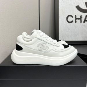 Chanel Platform Sneakers with CC logo Patch Women in Calfskin and Mesh White