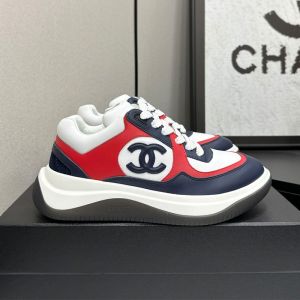 Chanel Platform Sneakers with CC logo Patch Women in Calfskin Navy Blue/White