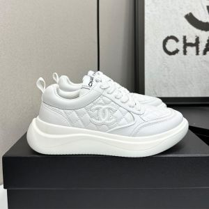 Chanel Platform Sneakers with CC logo Patch Women in Quilted Diamond Calfskin White