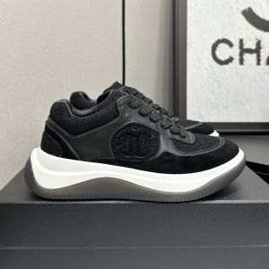 Chanel Platform Sneakers with CC logo Patch Women in Suede and Calfskin and Tweed Black