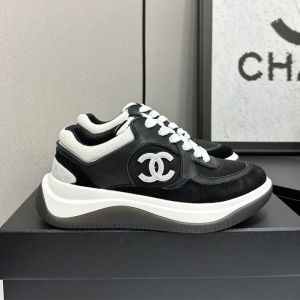 Chanel Platform Sneakers with CC logo Patch Women in Suede and Calfskin and Mesh Black