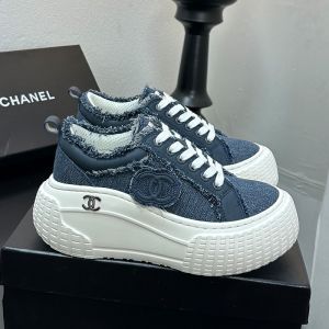 Chanel Platform Sneakers with Logo Patch Women in Denim Blue