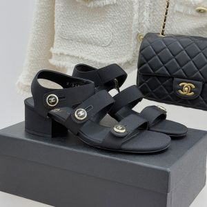Chanel Sandals with Enamel Logo Buttons Women in Grosgrain Black
