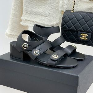 Chanel Sandals with Enamel Logo Buttons Women in Lambskin Black