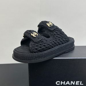 Chanel Slingback Sandals with Velcro Strap Women Fabric Black