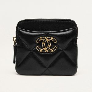 Chanel AP2086 19 Zipped Coin Purse in Shiny Lambskin Black/Gold