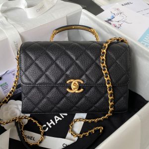 Chanel AS4008 Flap Bag with Top Handle in Grained Calfskin Black