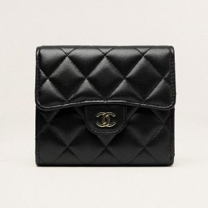 Chanel AP0231 Classic Small Flap Wallet in Calfskin Black/Gold