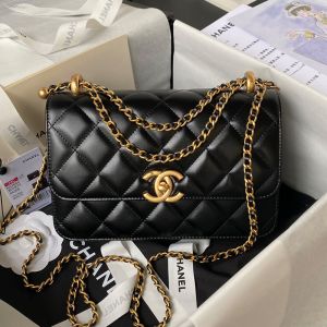 Chanel AS2649 Small Flap Bag with Sphere Ball Strap in Shiny Calfskin Black