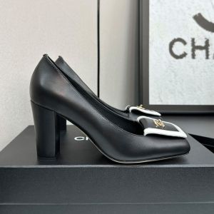 Chanel Square Toe Pumps with CC Buckle Flip Cover Women in Calfskin Black