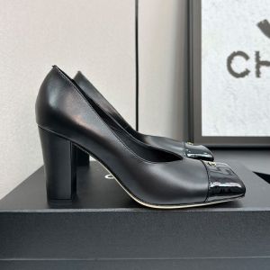Chanel Square Toe Pumps with CC logo Women in Calfskin Black